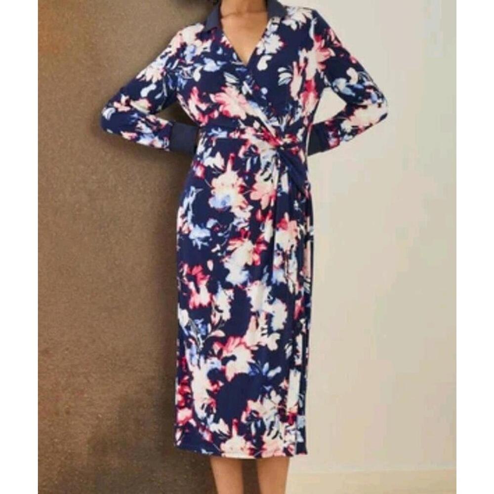 Jones New York Women's Dress‎ XL Collared Twisted Wrap Midi Retail $99